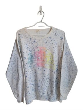 Vintage 80's Paint Splatter Speckle Pastel 52nd Street  Crewneck Sweatshirt Lrg